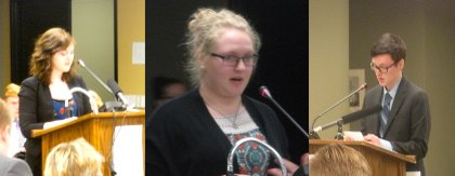 N Dakota students Carrie Sandstrom , Kacey Peterson and Logan Ahern testify 