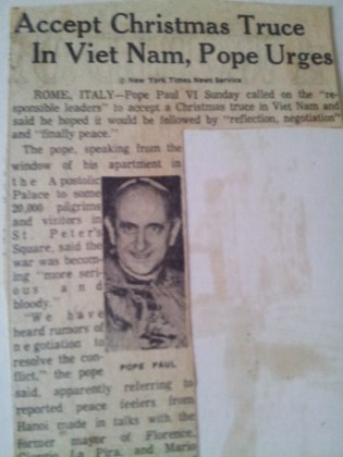 The Pope was also calling for a truce that Christmas.