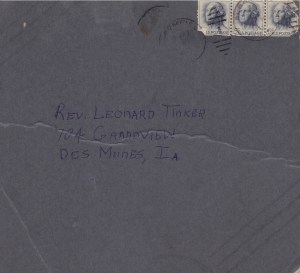 The other side of the postcard, addressed to my dad