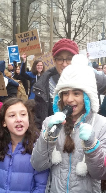 Sabeen and her sister chanting at the White House,